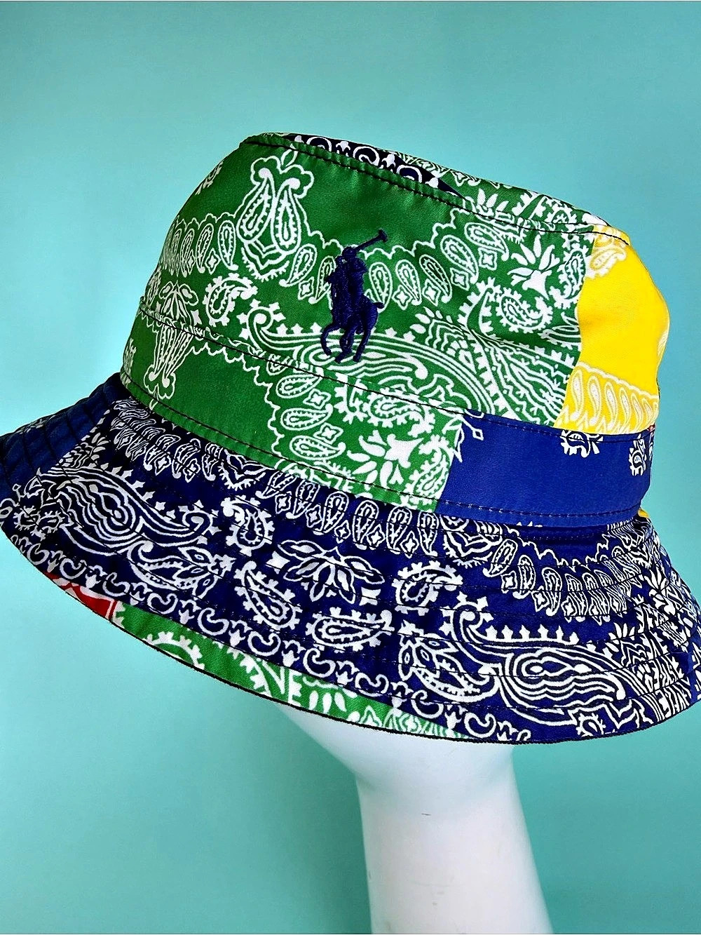 Polo Ralph Lauren Paisley Patchwork Bucket Hat in Blue & Green Like New